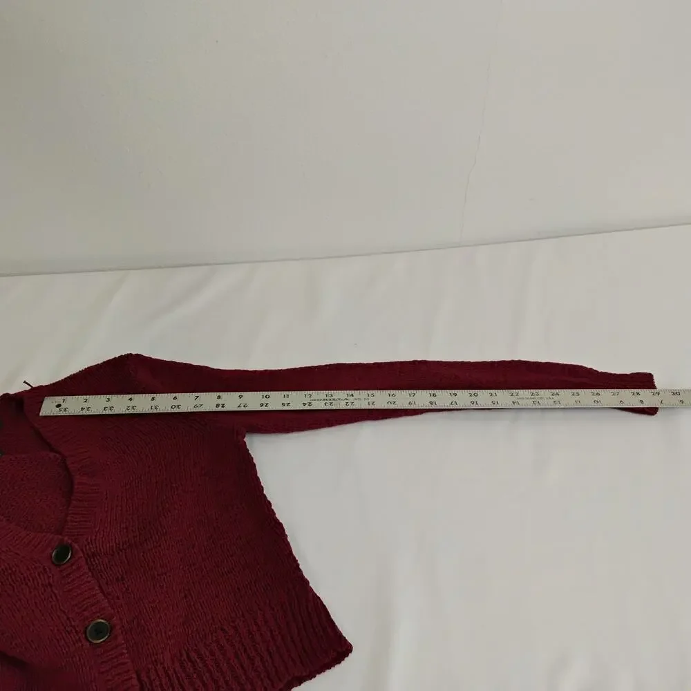Lauren Ralph Lauren Cardigan Sweater Women's S Cropped Red Textured Knit #J5843